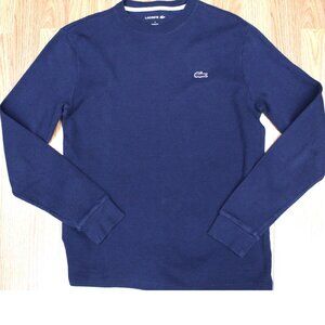LACOSTE THERMAL/ WAFFLE KNIT 100% COTTON SHIRT NAVY BLUE SMALL, S
